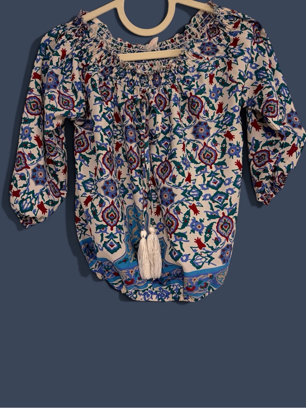 All About You, Women’s  Bohemian Style Floral Top with tassels. Size Small